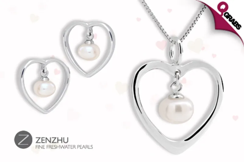 For QR129, Adorn Yourself with a Zenzhu Freshwater Pearl and Sterling Silver Heart Jewelry Set! (QR599 Value)